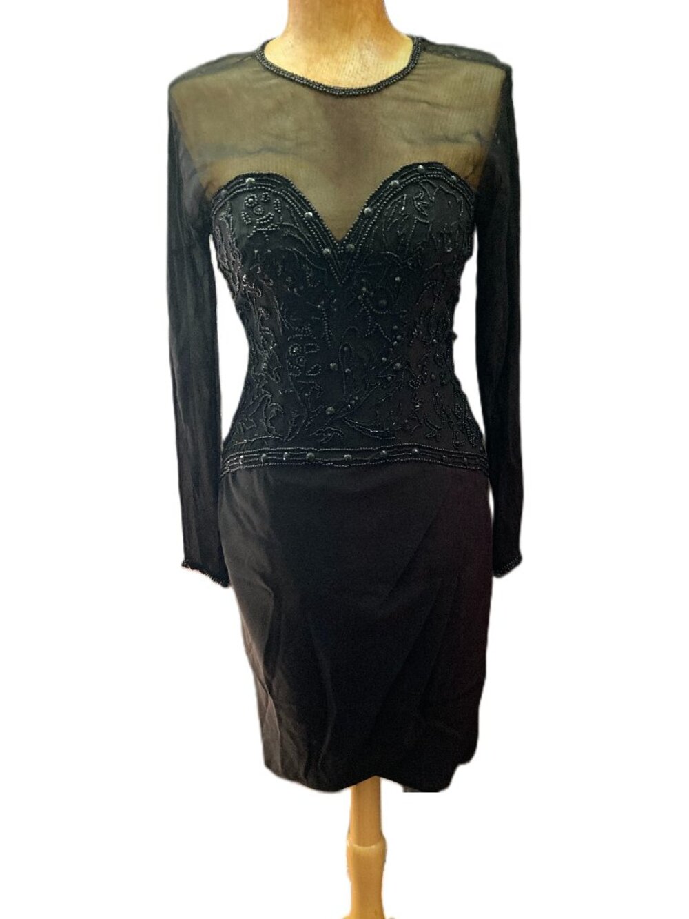 D’ore Della Roufogali VTG Black Beaded Cocktail Dress LBD Sz.6